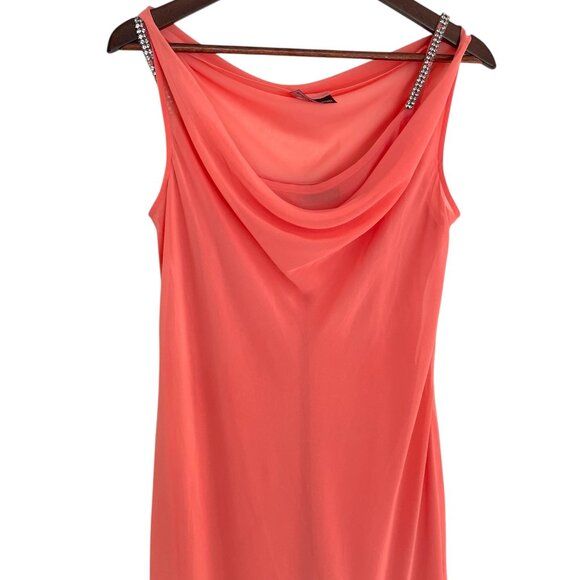 Vintage Y2K Suzanne Grae Slip Midi Dress M Cowl Neck Peach Sparkle Fairy Core - Picture 2 of 6